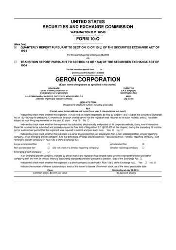 Thumbnail Geron 10-Q Quarterly Report FY2018 