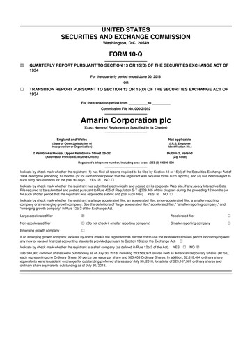 Thumbnail Amarin Corporation
 10-Q Quarterly Report FY2018 
