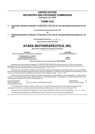 Thumbnail Atara Biotherapeutics 10-Q Quarterly Report FY2018 