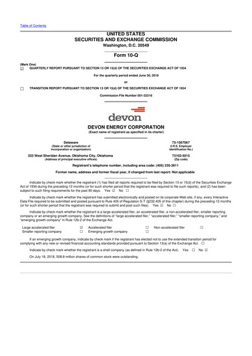 Thumbnail Devon Energy
 10-Q Quarterly Report FY2018 