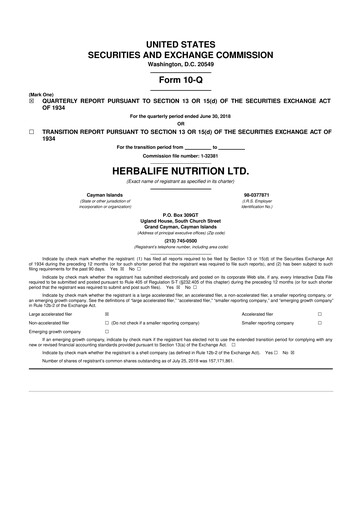 Thumbnail Herbalife 10-Q Quarterly Report FY2018 