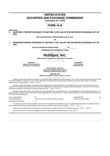 Vorschaubild HubSpot 10-Q Quartalsbericht 2018 