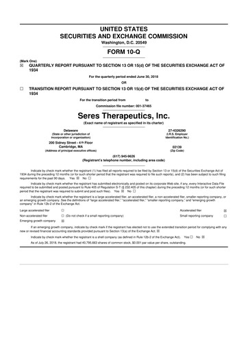 Thumbnail Seres Therapeutics 10-Q Quarterly Report FY2018 