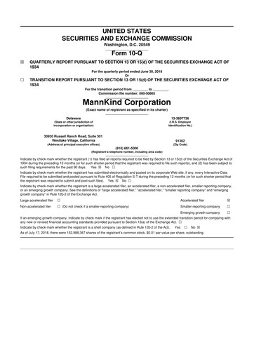 Thumbnail MannKind Corp 10-Q Quarterly Report FY2018 