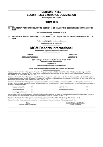 Thumbnail MGM Resorts

 10-Q Quarterly Report FY2018 