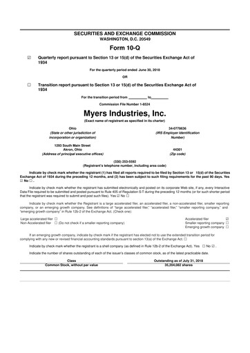 Thumbnail Myers Industries 10-Q Quarterly Report FY2018 