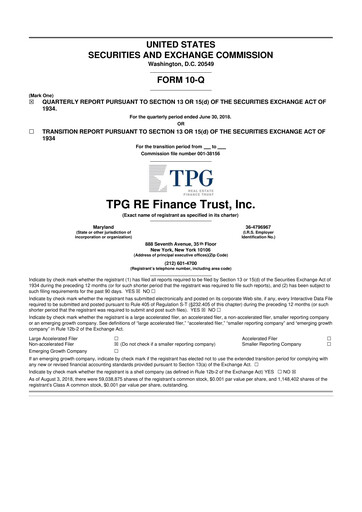 Miniature TPG Real Estate Finance Trust
 10-Q Rapport trimestriel 2018 