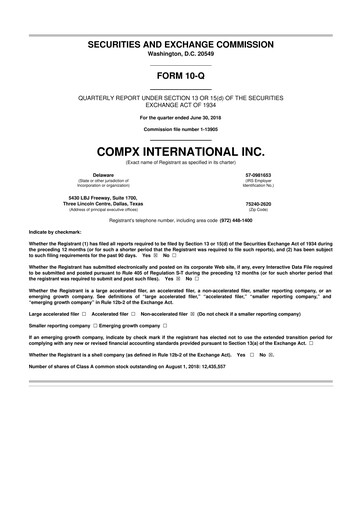 Thumbnail CompX International 10-Q Quarterly Report FY2018 