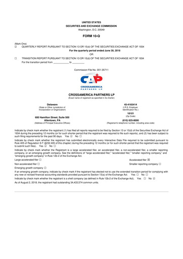 Thumbnail CrossAmerica Partners 10-Q Quarterly Report FY2018 