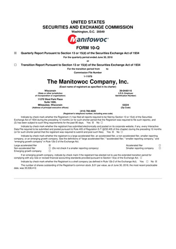 Vorschaubild The Manitowoc Company
 10-Q Quartalsbericht 2018 