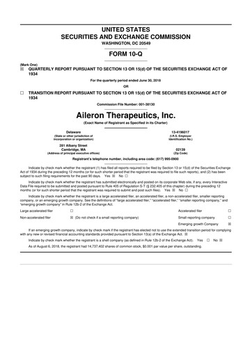 Thumbnail Rein Therapeutics 10-Q Quarterly Report FY2018 