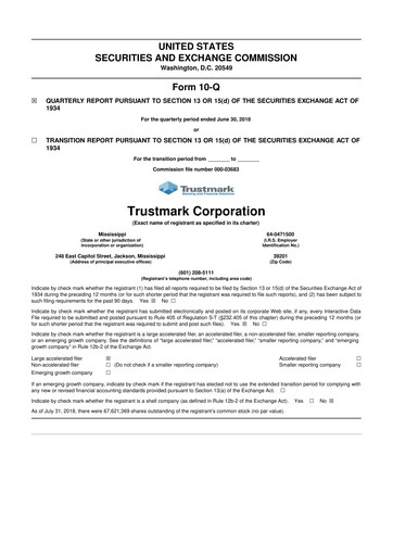 Thumbnail Trustmark 10-Q Quarterly Report FY2018 