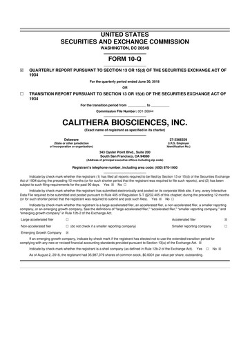 Thumbnail Calithera Biosciences
 10-Q Quarterly Report FY2018 