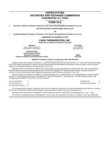 Thumbnail Cara Therapeutics
 10-Q Quarterly Report FY2018 