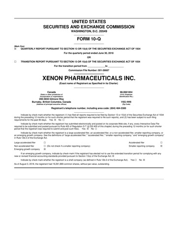 Thumbnail Xenon Pharmaceuticals 10-Q Quarterly Report FY2018 