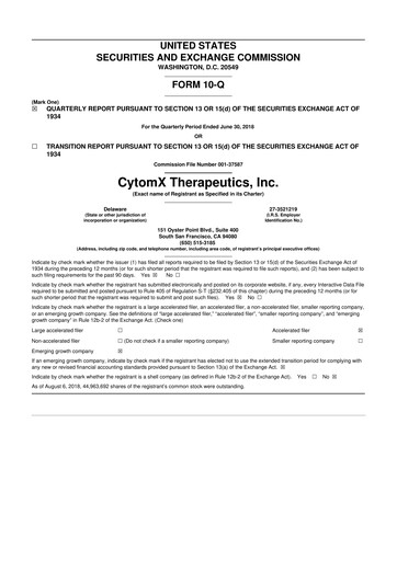 Thumbnail CytomX Therapeutics
 10-Q Quarterly Report FY2018 