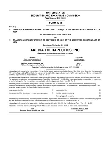 Thumbnail Akebia Therapeutics 10-Q Quarterly Report FY2018 