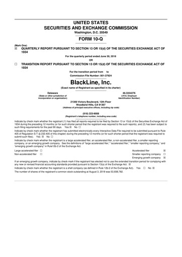 Miniature BlackLine 10-Q Rapport trimestriel 2018 