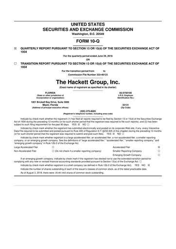 Vorschaubild The Hackett Group

 10-Q Quartalsbericht 2018 