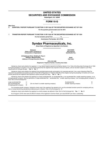Thumbnail Syndax Pharmaceuticals 10-Q Quarterly Report FY2018 