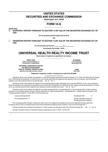 Vorschaubild Universal Health Realty Income Trust 10-Q Quartalsbericht 2018 
