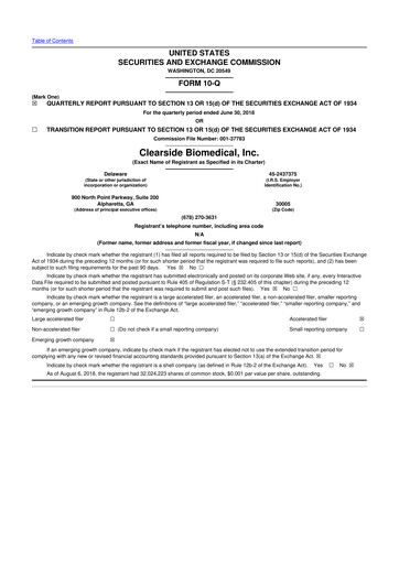 Thumbnail Clearside Biomedical
 10-Q Quarterly Report FY2018 