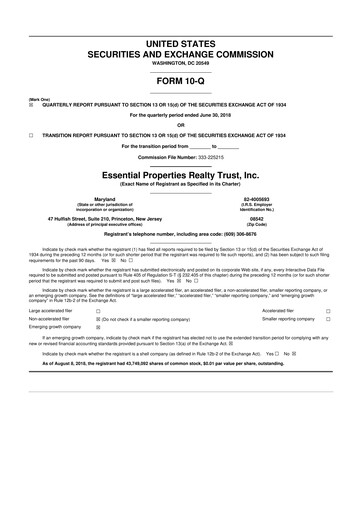 Miniature Essential Properties Realty Trust 10-Q Rapport trimestriel 2018 