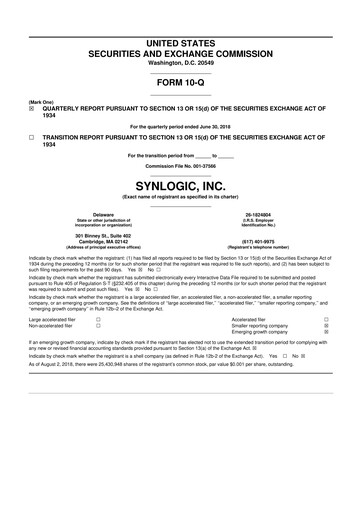 Thumbnail Synlogic 10-Q Quarterly Report FY2018 