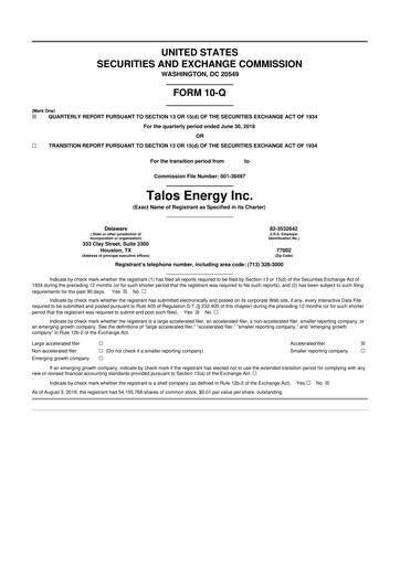 Thumbnail Talos Energy 10-Q Quarterly Report FY2018 