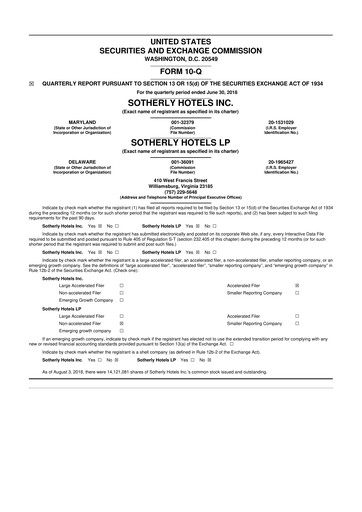Vorschaubild Sotherly Hotels 10-Q Quartalsbericht  