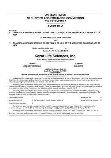 Thumbnail Kezar Life Sciences 10-Q Quarterly Report FY2018 