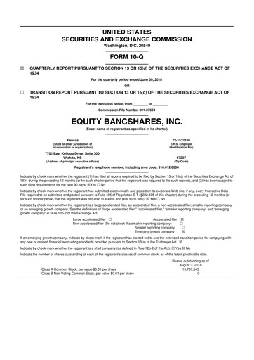 Vorschaubild Equity Bancshares 10-Q Quartalsbericht 2018 