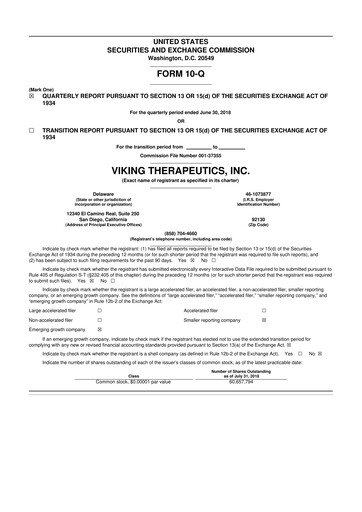 Thumbnail Viking Therapeutics
 10-Q Quarterly Report FY2018 