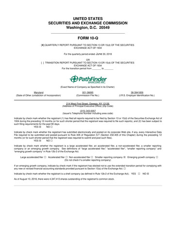 Miniature Pathfinder Bancorp 10-Q Rapport trimestriel 2018 