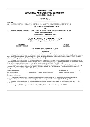 Thumbnail Quicklogic 10-Q Quarterly Report FY2018 