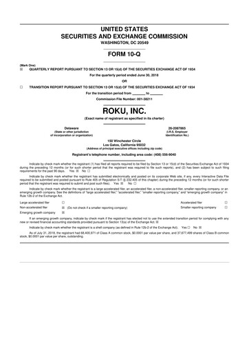Miniature Roku 10-Q Rapport trimestriel 2018 