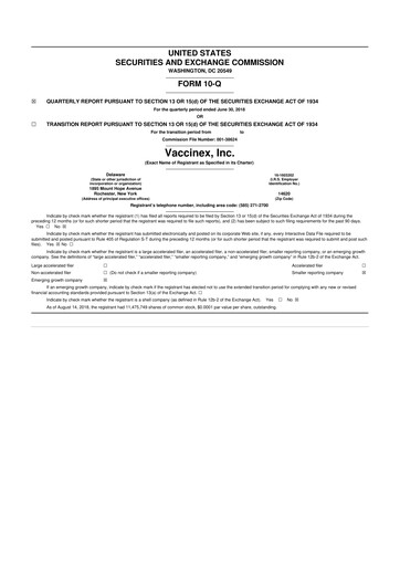 Thumbnail Vaccinex 10-Q Quarterly Report FY2018 