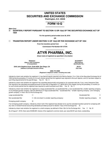Thumbnail aTyr Pharma 10-Q Quarterly Report FY2018 