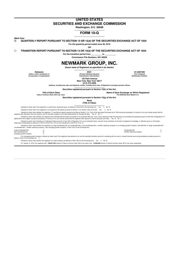 Miniature Newmark 10-Q Rapport trimestriel 2018 