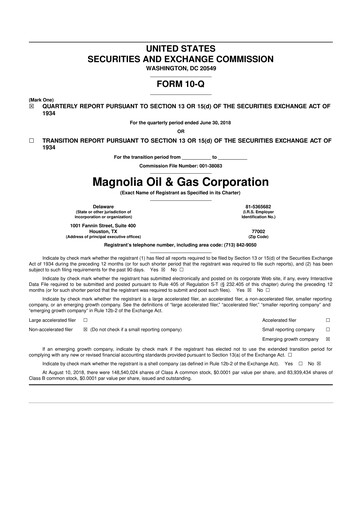 Thumbnail Magnolia Oil & Gas 10-Q Quarterly Report FY2018 