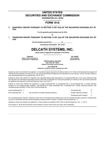 Vorschaubild Delcath Systems 10-Q Quartalsbericht 2018 