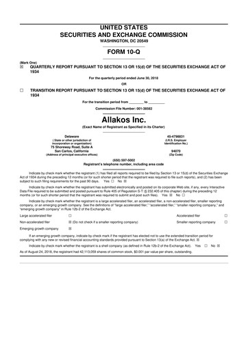 Thumbnail Allakos 10-Q Quarterly Report FY2018 