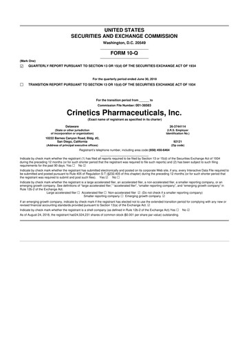Vorschaubild Crinetics Pharmaceuticals 10-Q Quartalsbericht 2018 