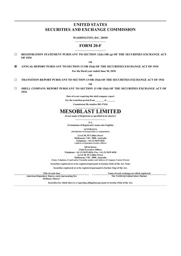 Vorschaubild Mesoblast
 20-F Jahresbericht 2018