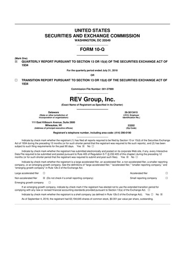 Thumbnail REV Group 10-Q Quarterly Report FY2018 