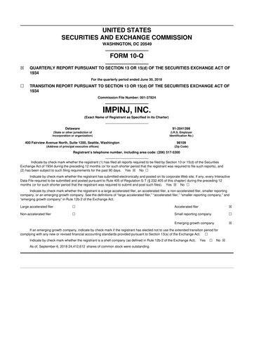 Thumbnail Impinj 10-Q Quarterly Report FY2018 