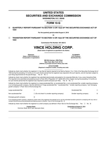 Thumbnail Vince Holding 10-Q Quarterly Report FY2018 