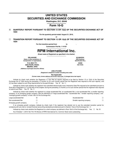 Thumbnail RPM International
 10-Q Quarterly Report FY2019 