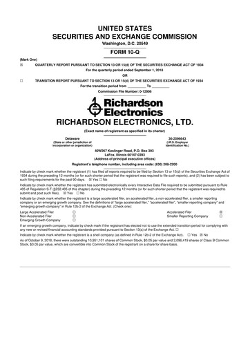 Miniature Richardson Electronics 10-Q Rapport trimestriel 2019 