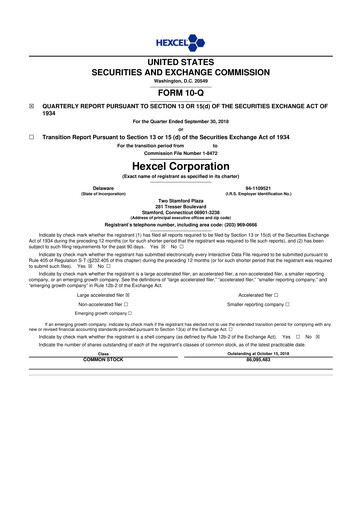 Thumbnail Hexcel
 10-Q Quarterly Report FY2018 